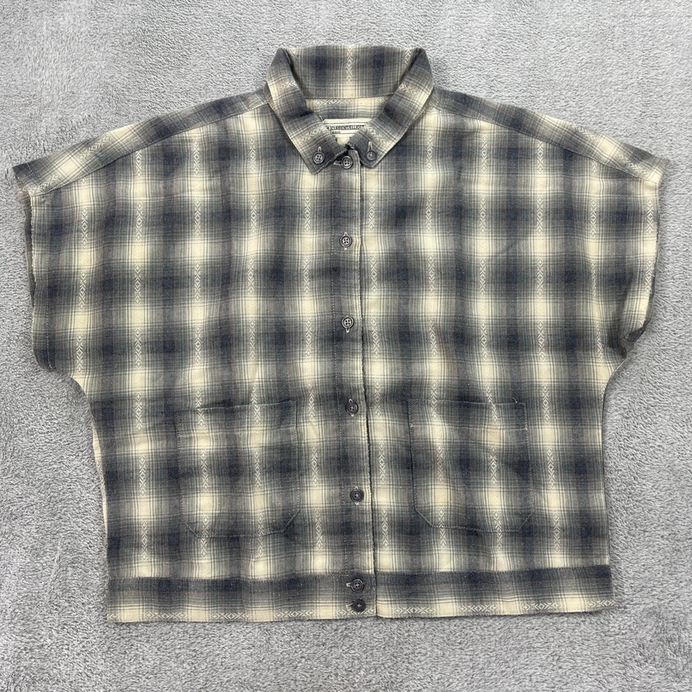 Current/Elliott Top Women 3 Grey The Perfect Shirt Plaid Cotton Button Down Boxy